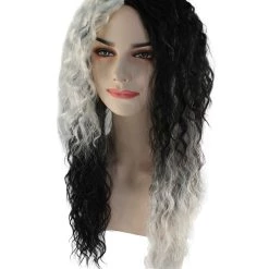 BC Adult Women's Black And White Color Two Tone Curly Long Length Trendy Gothic Queen Wig