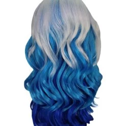 BC Adult Women's White Color With Blue Tips Wavy Medium Length Trendy Wig