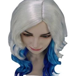 BC Adult Women's White Color With Blue Tips Wavy Medium Length Trendy Wig
