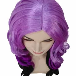 BC Adult Women's Purple Gradient Color Curly Medium Length Trendy Wig 15 BC Adult Women's Purple Gradient Color Curly Medium Length Trendy Wig