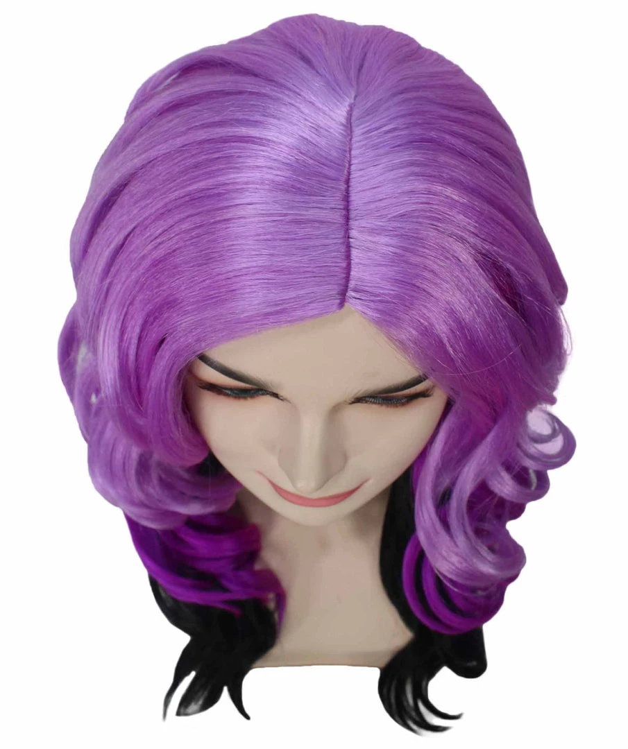 BC Adult Women's Purple Gradient Color Curly Medium Length Trendy Wig 7 BC Adult Women's Purple Gradient Color Curly Medium Length Trendy Wig