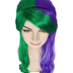BC Women's Two Tone Green And Purple Color Wavy Medium Length Trendy Galactic Maiden Wig 15 BC Women's Two Tone Green And Purple Color Wavy Medium Length Trendy Galactic Maiden Wig
