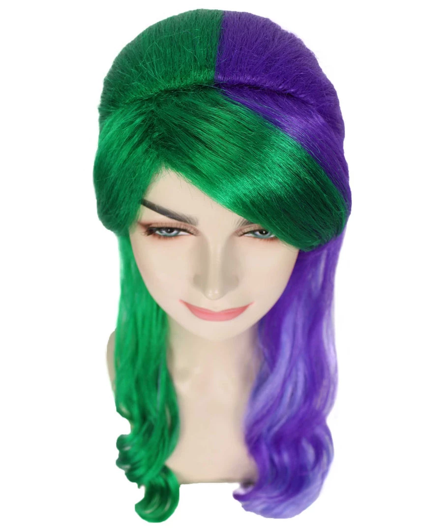 BC Women's Two Tone Green And Purple Color Wavy Medium Length Trendy Galactic Maiden Wig 7 BC Women's Two Tone Green And Purple Color Wavy Medium Length Trendy Galactic Maiden Wig