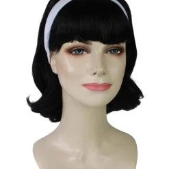 BC 50's Flip | Women's Black Color Straight Shoulder Length 50's Flip Wig With White Headband | 14 BC 50's Flip | Women's Black Color Straight Shoulder Length 50's Flip Wig With White Headband |