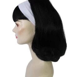 BC 50's Flip | Women's Black Color Straight Shoulder Length 50's Flip Wig With White Headband | 11 BC 50's Flip | Women's Black Color Straight Shoulder Length 50's Flip Wig With White Headband |