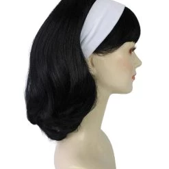 BC 50's Flip | Women's Black Color Straight Shoulder Length 50's Flip Wig With White Headband | 13 BC 50's Flip | Women's Black Color Straight Shoulder Length 50's Flip Wig With White Headband |