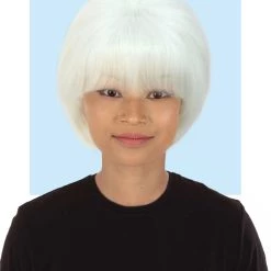 Adult Women's Short And Groovy 60's Beehive Wig, 10" Inches Pure White Updo With Bangs Hair | HPO