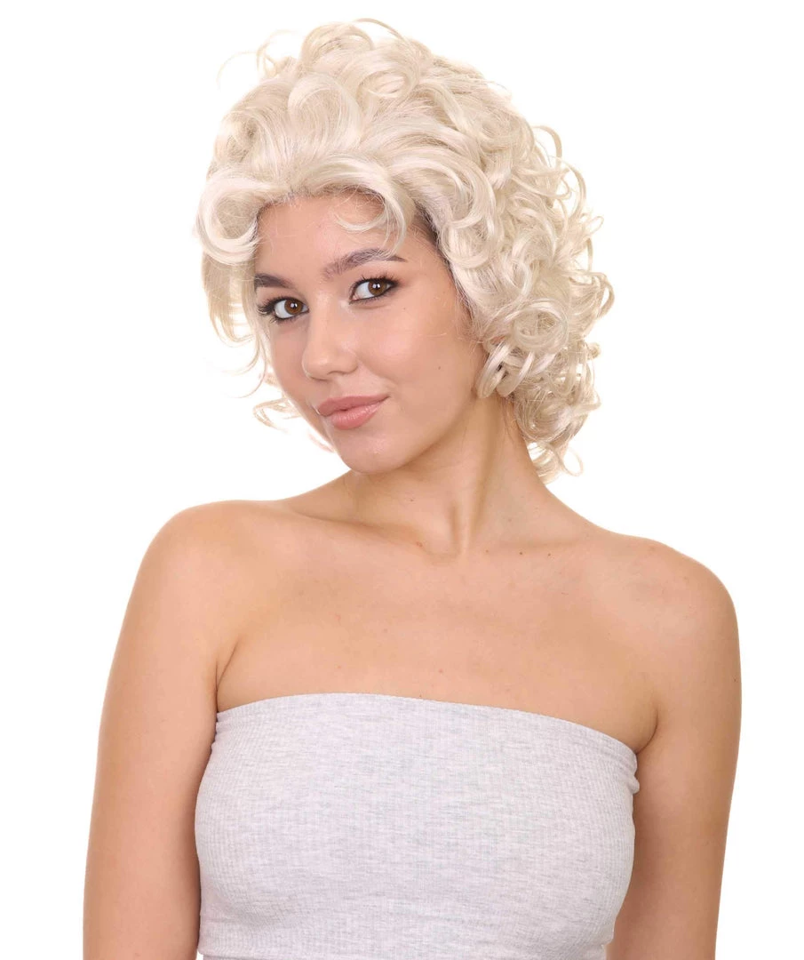 HPO TV Movie Womens Wig | Medium Blond Glamour Curly Wig | Premium Breathable Capless Cap Men's 2 HPO TV Movie Womens Wig | Medium Blond Glamour Curly Wig | Premium Breathable Capless Cap Men's