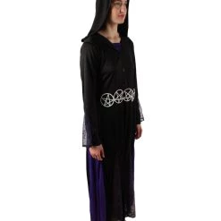 HPO Adult Women’s Hooded Purple & Black Witch Costume With Metal Pentagram Belt