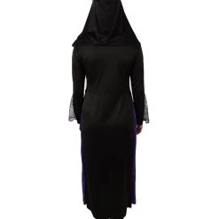 HPO Adult Women’s Hooded Purple & Black Witch Costume With Metal Pentagram Belt