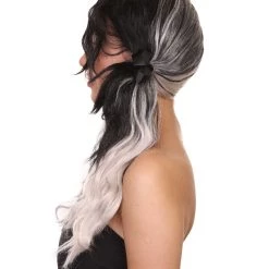 HPO Women's Womens Black And White Ponytail Wig | Anime Cosplay Party Wigs | Premium Breathable Capless Cap