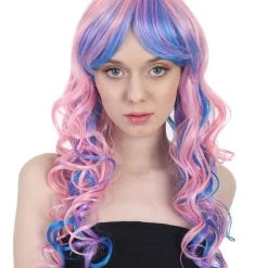 HPO Rave Candy Purple & Blue Adult's Womens Wig | Long Curly Cosplay Halloween Wig | Premium Breathable Capless Cap Men's