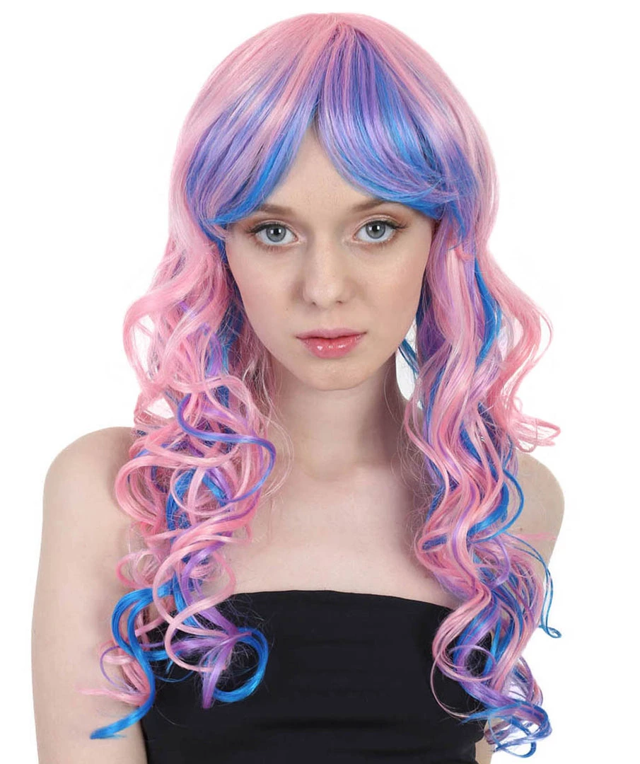 HPO Rave Candy Purple & Blue Adult's Womens Wig | Long Curly Cosplay Halloween Wig | Premium Breathable Capless Cap Men's 2 HPO Rave Candy Purple & Blue Adult's Womens Wig | Long Curly Cosplay Halloween Wig | Premium Breathable Capless Cap Men's