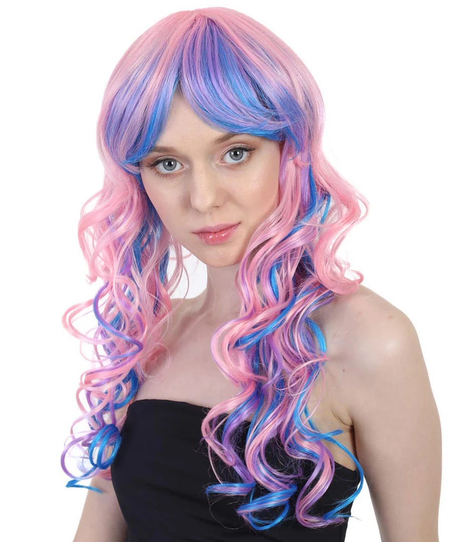 HPO Rave Candy Purple & Blue Adult's Womens Wig | Long Curly Cosplay Halloween Wig | Premium Breathable Capless Cap Men's 3 HPO Rave Candy Purple & Blue Adult's Womens Wig | Long Curly Cosplay Halloween Wig | Premium Breathable Capless Cap Men's