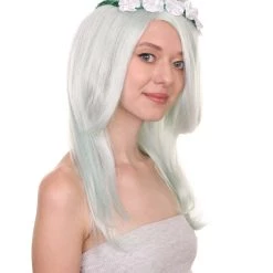 HPO Womens Floral Fantasy Lt Green Wig With Flower Crown | Storybook & Fairytale Wigs | Premium Breathable Capless Cap Women's 14 HPO Womens Floral Fantasy Lt Green Wig With Flower Crown | Storybook & Fairytale Wigs | Premium Breathable Capless Cap Women's