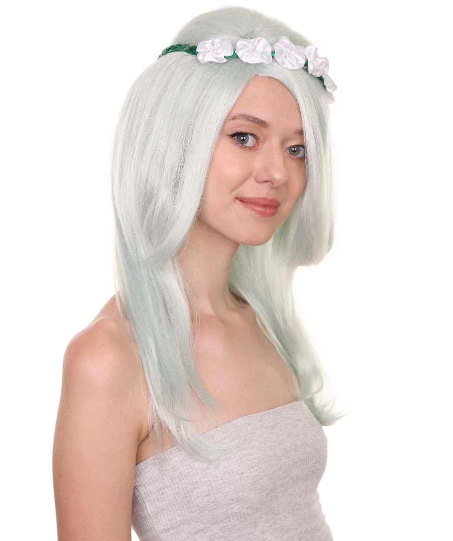 HPO Womens Floral Fantasy Lt Green Wig With Flower Crown | Storybook & Fairytale Wigs | Premium Breathable Capless Cap Women's 6 HPO Womens Floral Fantasy Lt Green Wig With Flower Crown | Storybook & Fairytale Wigs | Premium Breathable Capless Cap Women's