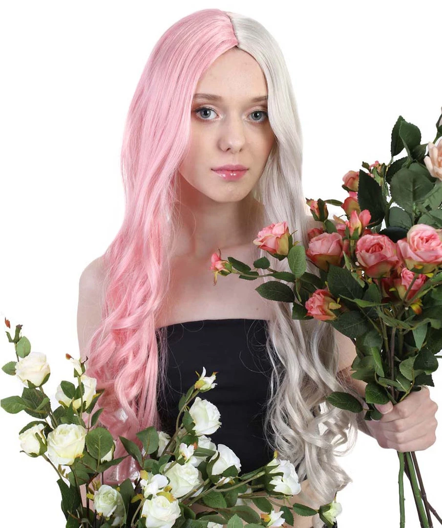 HPO Super Long Women's Wig | Curly Half Light Pink And Blonde Wig | Premium Breathable Capless Cap 1 HPO Super Long Women's Wig | Curly Half Light Pink And Blonde Wig | Premium Breathable Capless Cap