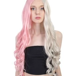 HPO Super Long Women's Wig | Curly Half Light Pink And Blonde Wig | Premium Breathable Capless Cap