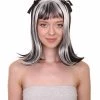 HalloweenPartyOnline Men's Womens Ghostly Zombie Wig With Ribbons | Two Tones Black And Grey Scary Wigs | Premium Breathable Capless Cap