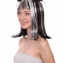 HalloweenPartyOnline Men's Womens Ghostly Zombie Wig With Ribbons | Two Tones Black And Grey Scary Wigs | Premium Breathable Capless Cap