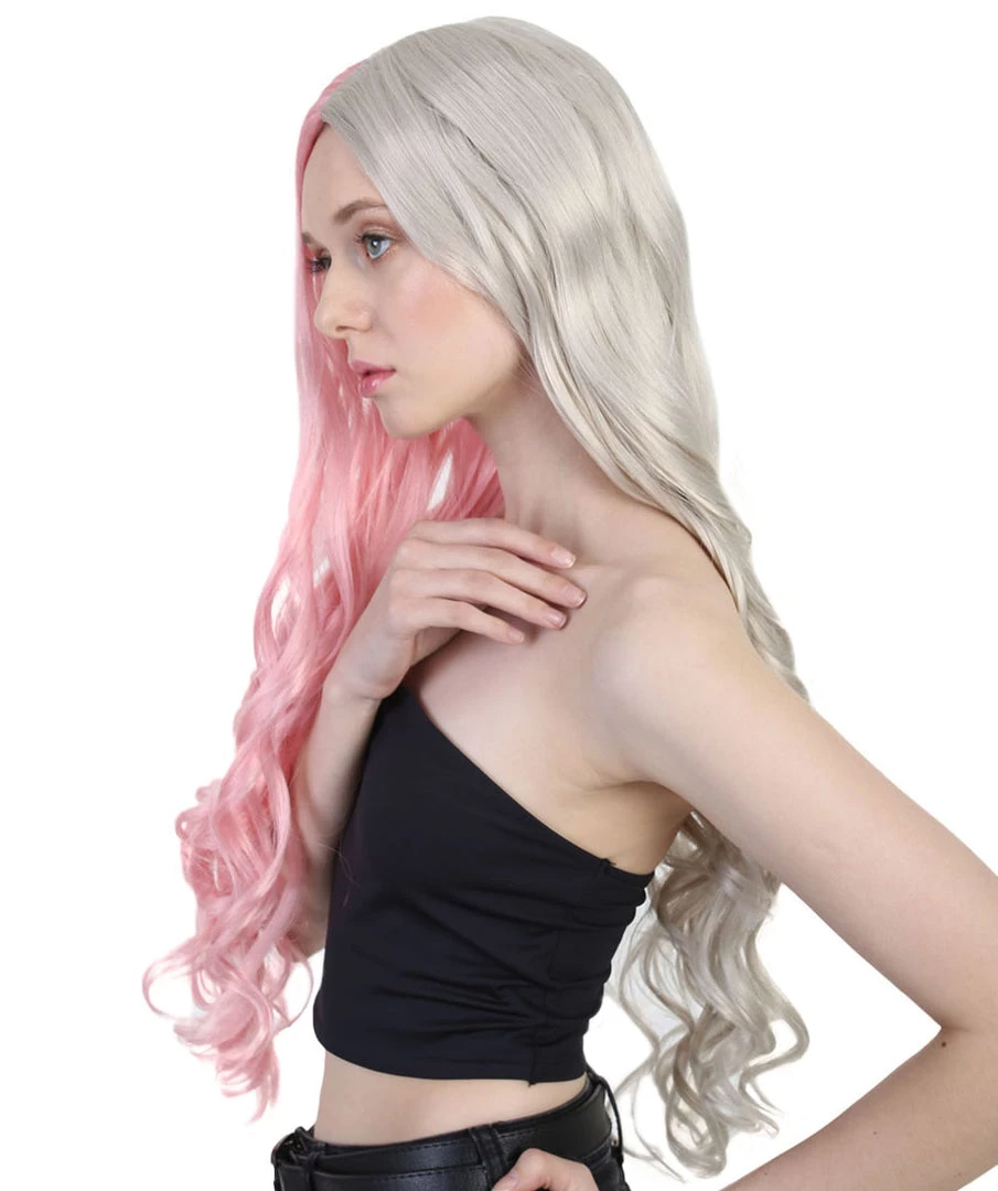 HPO Super Long Women's Wig | Curly Half Light Pink And Blonde Wig | Premium Breathable Capless Cap 3 HPO Super Long Women's Wig | Curly Half Light Pink And Blonde Wig | Premium Breathable Capless Cap