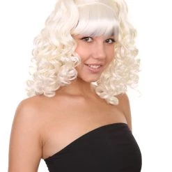 HPO Women's Womens Colonial Lady Curly Blonde Historical Wig With Black Lace | Premium Breathable Capless Cap 32 HPO Women's Womens Colonial Lady Curly Blonde Historical Wig With Black Lace | Premium Breathable Capless Cap