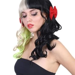 HPO Singer Womens Long Curly Wig | W/ Small Red Bows, Black, Green, & Blonde Celebrity Wig | Premium Breathable Capless Cap Men's 12 HPO Singer Womens Long Curly Wig | W/ Small Red Bows, Black, Green, & Blonde Celebrity Wig | Premium Breathable Capless Cap Men's