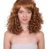 HPO Women's Womens Rockabilly Long And Curly Brown Wig | Country Girl Vintage Wigs | Premium Breathable Capless Cap