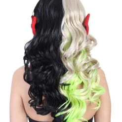 HPO Singer Womens Long Curly Wig | W/ Small Red Bows, Black, Green, & Blonde Celebrity Wig | Premium Breathable Capless Cap Men's 14 HPO Singer Womens Long Curly Wig | W/ Small Red Bows, Black, Green, & Blonde Celebrity Wig | Premium Breathable Capless Cap Men's
