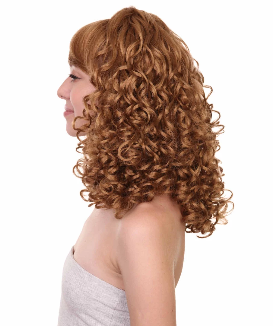 HPO Women's Womens Rockabilly Long And Curly Brown Wig | Country Girl Vintage Wigs | Premium Breathable Capless Cap 3 HPO Women's Womens Rockabilly Long And Curly Brown Wig | Country Girl Vintage Wigs | Premium Breathable Capless Cap