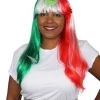 FLAGWIGS Mexico Flag Sport Party Long Bob Wig | National Pride Sport Wig | Premium Breathable Capless Cap