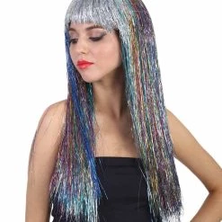 HPO Rainbow Tinsel Womens Wig | Party Ready Fancy Cosplay Halloween Wig | Premium Breathable Capless Cap Men's
