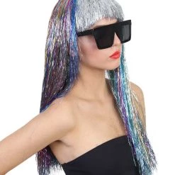 HPO Rainbow Tinsel Womens Wig | Party Ready Fancy Cosplay Halloween Wig | Premium Breathable Capless Cap Men's