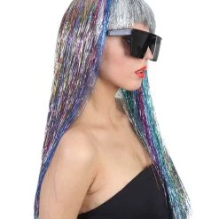 HPO Rainbow Tinsel Womens Wig | Party Ready Fancy Cosplay Halloween Wig | Premium Breathable Capless Cap Men's