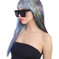 HPO Rainbow Tinsel Womens Wig | Party Ready Fancy Cosplay Halloween Wig | Premium Breathable Capless Cap Men's