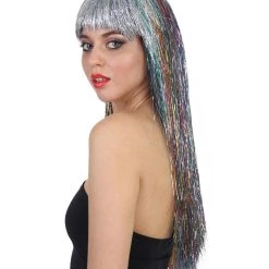 HPO Rainbow Tinsel Womens Wig | Party Ready Fancy Cosplay Halloween Wig | Premium Breathable Capless Cap Men's