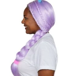 HPO Womens Animation Braided Wig With Horns | Purple TV/Movie Wigs | Premium Breathable Capless Cap Women's