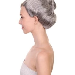 HPO Women's Womens Witch Wig | Silver Grandma With Bun Wig | Premium Breathable Capless Cap
