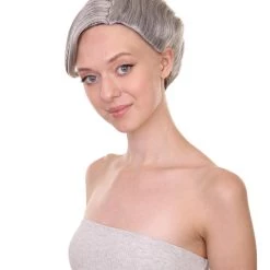 HPO Women's Womens Witch Wig | Silver Grandma With Bun Wig | Premium Breathable Capless Cap