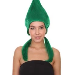 HPO Green Womens Wig | Fancy Halloween Wig With Ponytails | Premium Breathable Capless Cap Women's