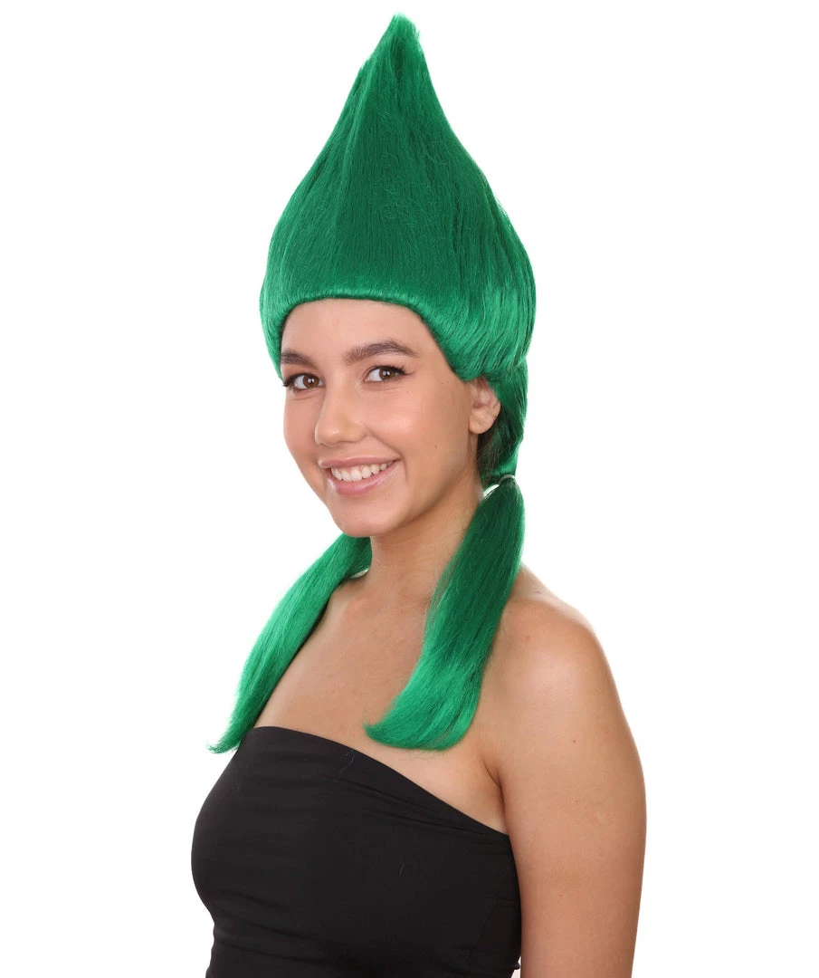 HPO Green Womens Wig | Fancy Halloween Wig With Ponytails | Premium Breathable Capless Cap Women's 2 HPO Green Womens Wig | Fancy Halloween Wig With Ponytails | Premium Breathable Capless Cap Women's