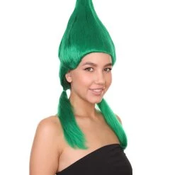 HPO Green Womens Wig | Fancy Halloween Wig With Ponytails | Premium Breathable Capless Cap Women's 14 HPO Green Womens Wig | Fancy Halloween Wig With Ponytails | Premium Breathable Capless Cap Women's