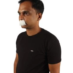 HPO Mens Short Fluffy White Einstein Mustache - Stage Ready Mustache Perfect For Cosplay, Drag, And Performance Men's