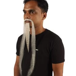 HPO Men's Mens Extra Long White Emperor Beard - Stage Ready Mustache Perfect For Cosplay, Drag, And Performance