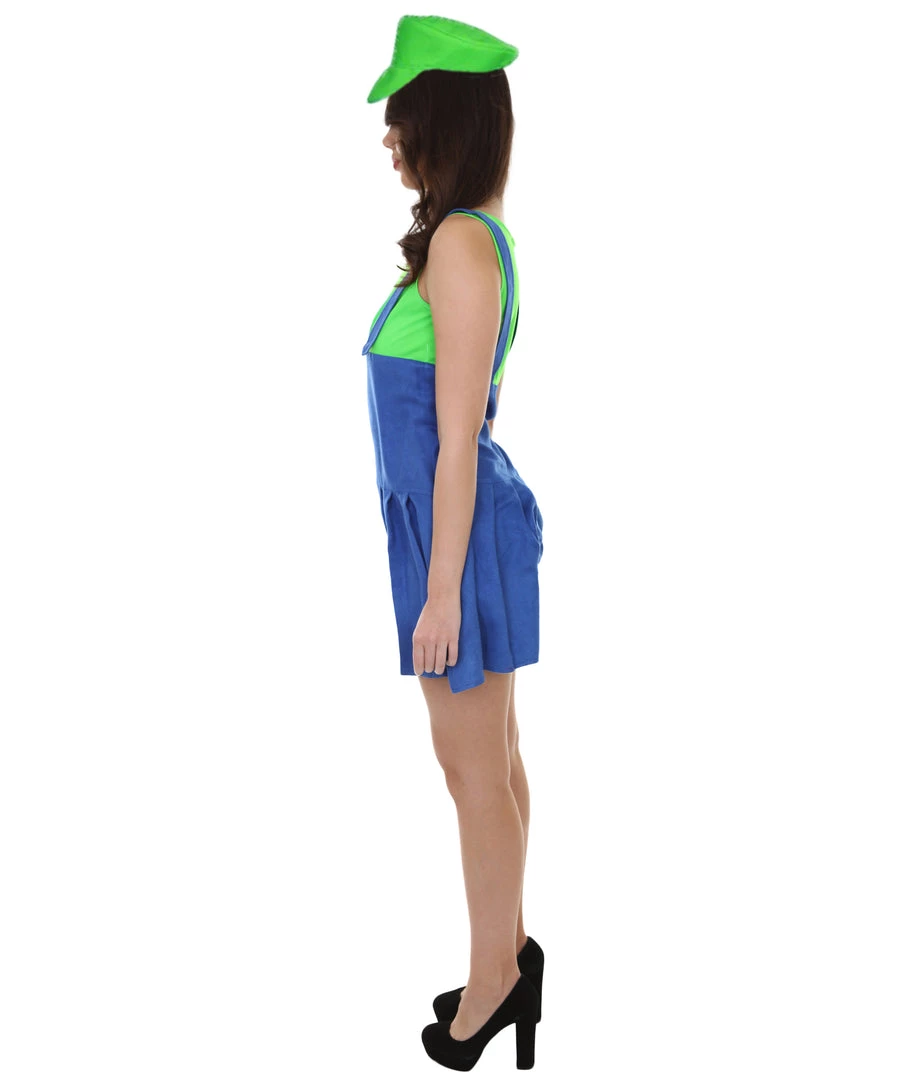 HPO Adult Women's Plumber Costume | Green Cosplay Costume 3 HPO Adult Women's Plumber Costume | Green Cosplay Costume