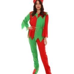 HPO Adult Women's Ladies' Elf Xmas Costume | Red And Green Halloween Costume