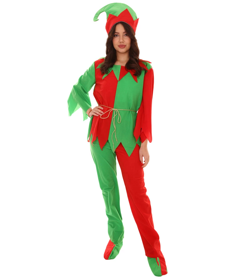 HPO Adult Women's Ladies' Elf Xmas Costume | Red And Green Halloween Costume 1 HPO Adult Women's Ladies' Elf Xmas Costume | Red And Green Halloween Costume