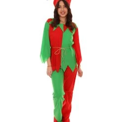 HPO Adult Women's Ladies' Elf Xmas Costume | Red And Green Halloween Costume