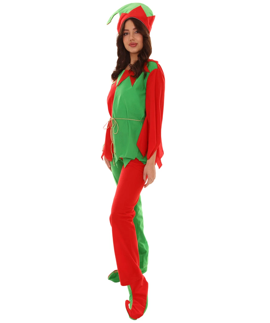 HPO Adult Women's Ladies' Elf Xmas Costume | Red And Green Halloween Costume 3 HPO Adult Women's Ladies' Elf Xmas Costume | Red And Green Halloween Costume