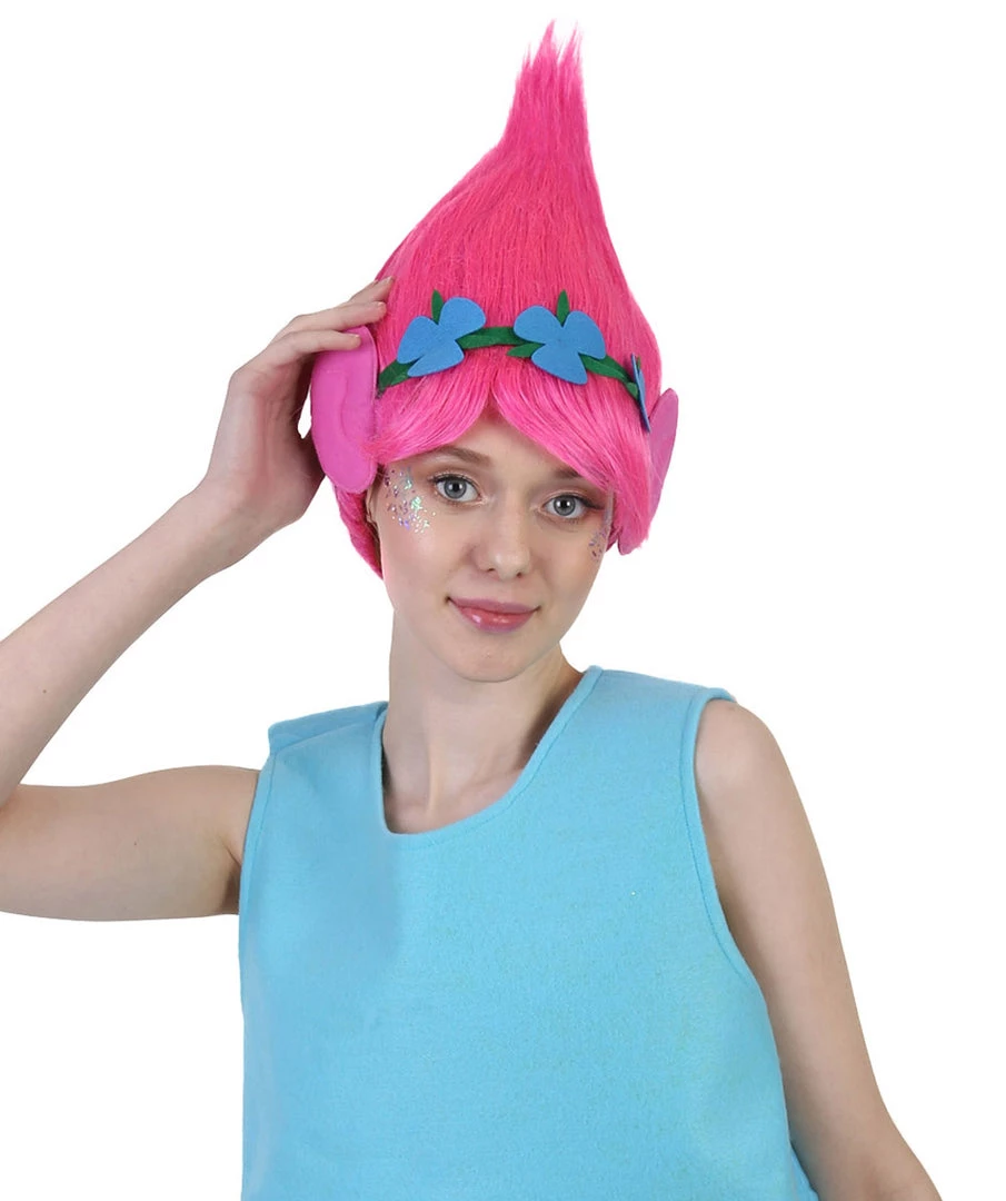 BC Women's Poppy Trolls With Ears Wig | Pink Cosplay Halloween Wig | Premium Breathable Capless Cap 2 BC Women's Poppy Trolls With Ears Wig | Pink Cosplay Halloween Wig | Premium Breathable Capless Cap